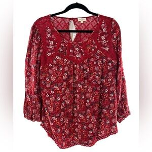 NWT Mason & Belle Red Floral Long Sleeve Top with Lace S